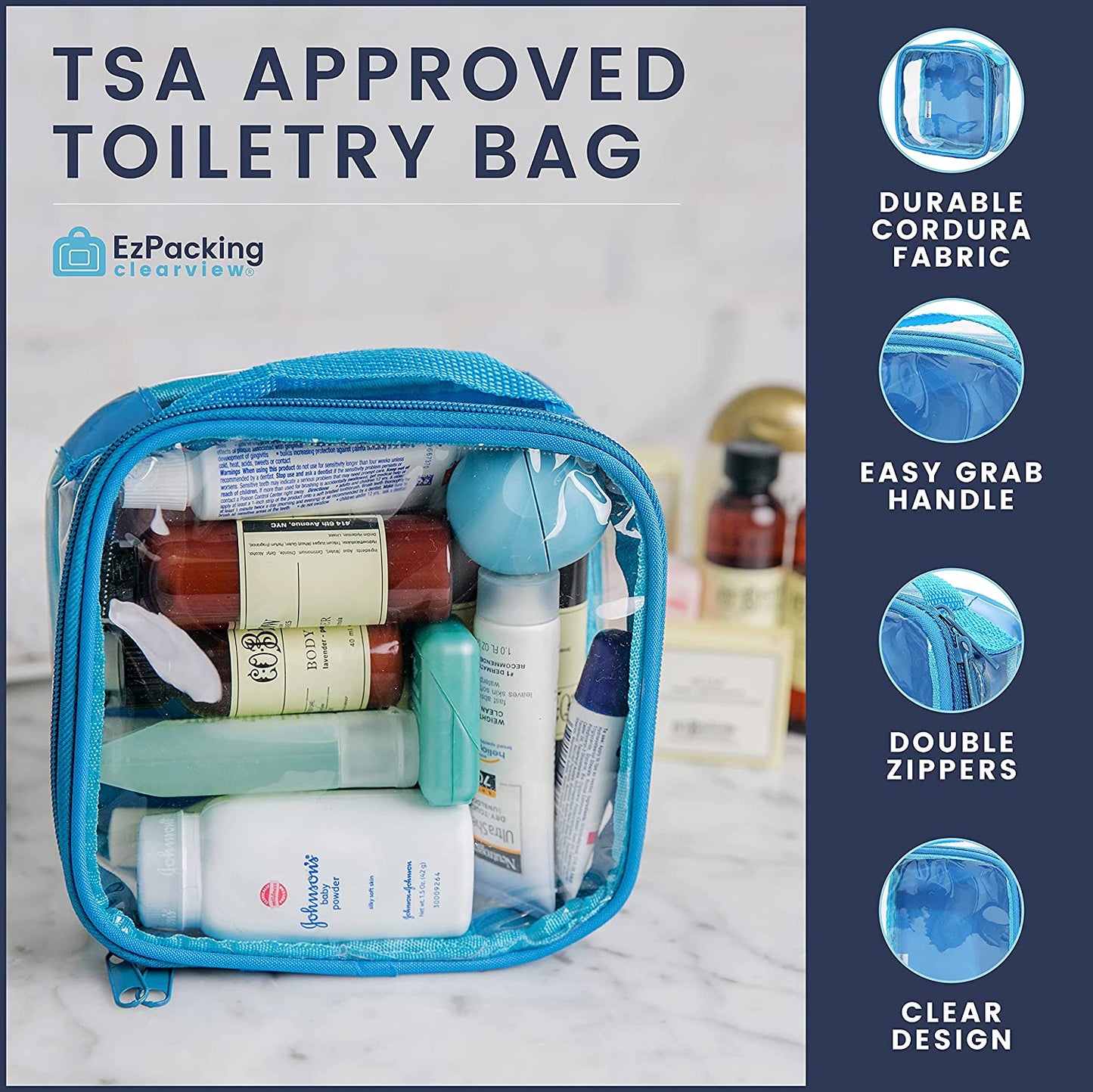 Clear TSA Approved 3-1-1 Travel Toiletry Bag for Carry On/Quart Size Transparent Liquids Pouch for Airport Security/Reusable See through Vinyl & PVC Plastic Organizer Men Women (Pink)