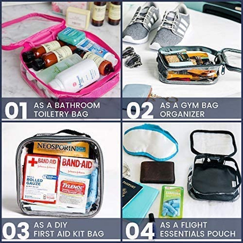 Clear TSA Approved 3-1-1 Travel Toiletry Bag for Carry On/Quart Size Transparent Liquids Pouch for Airport Security/Reusable See through Vinyl & PVC Plastic Organizer Men Women (Pink)