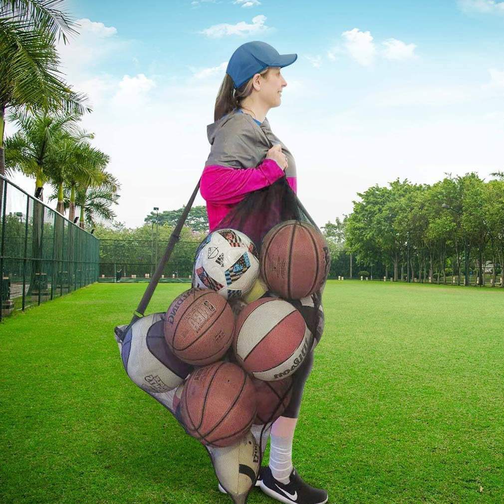 Heavy Duty Football Net Bag (10-12 Balls) Basketball Tennis Bag for Coaches Football Ball Bag Net Extra Large Mesh Drawstring Bag (Bar Strap No Pocket, 2)